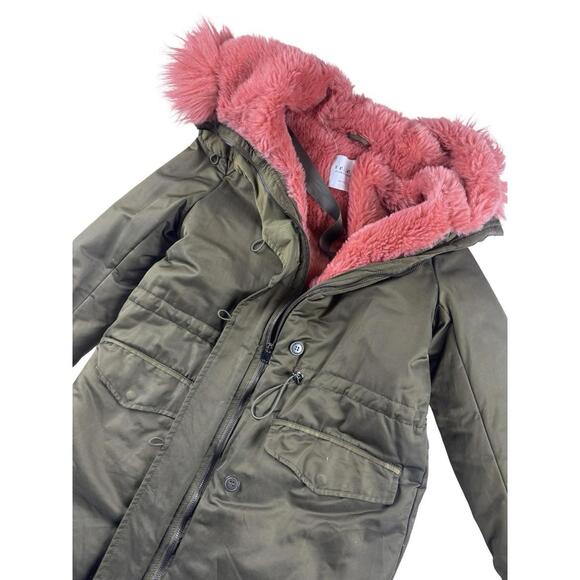 Velvet by Graham & Spencer Pink Faux Fur Lined Parka Coat Olive Size XS - Picture 4 of 7